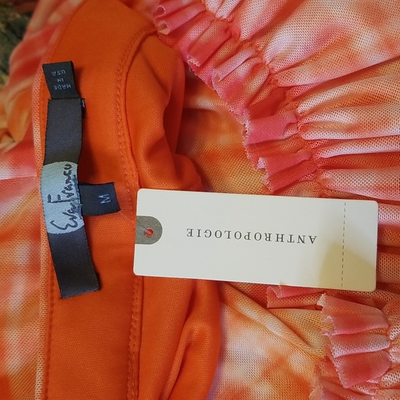 Anthropologie Eva Franco Flounced Orange Pink White Midi Skirt - Picture 12 of 14